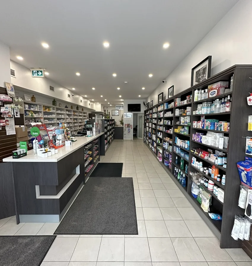 Consultation counter inside St. Clair Drug Mart Pharmacy, Toronto